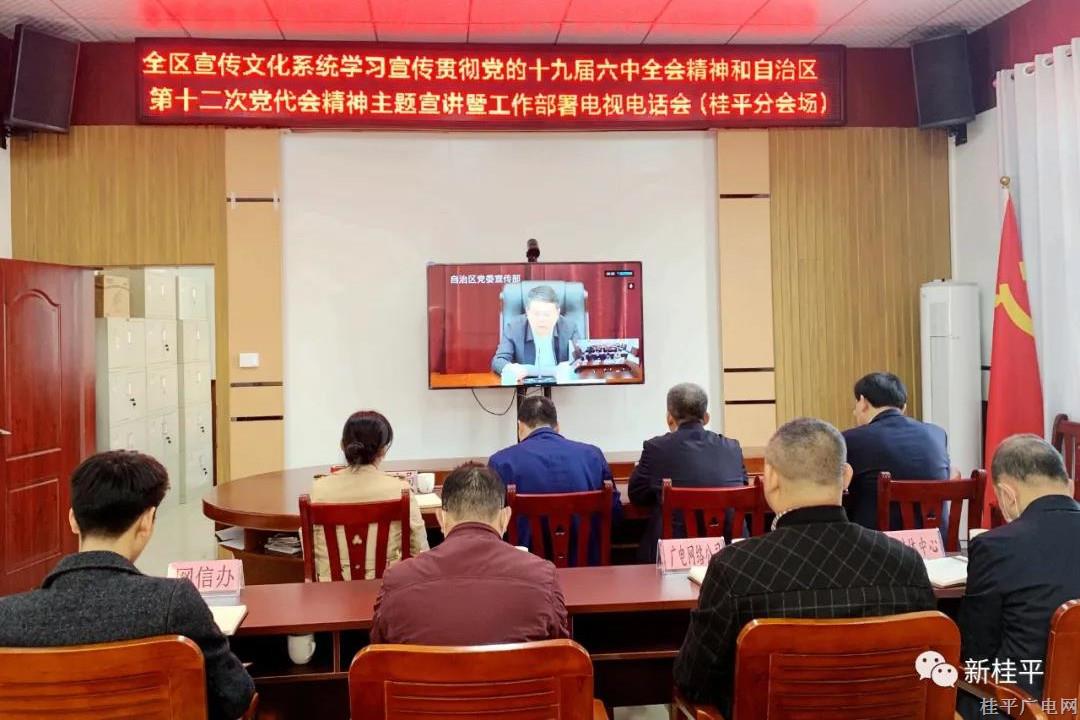 桂平市組織收聽收看全區(qū)宣傳文化系統(tǒng)學(xué)習(xí)宣傳貫徹黨的十九屆六中全會(huì)精神和自治區(qū)第十二次黨代會(huì)精神主題宣講暨工作部署電視電話會(huì)